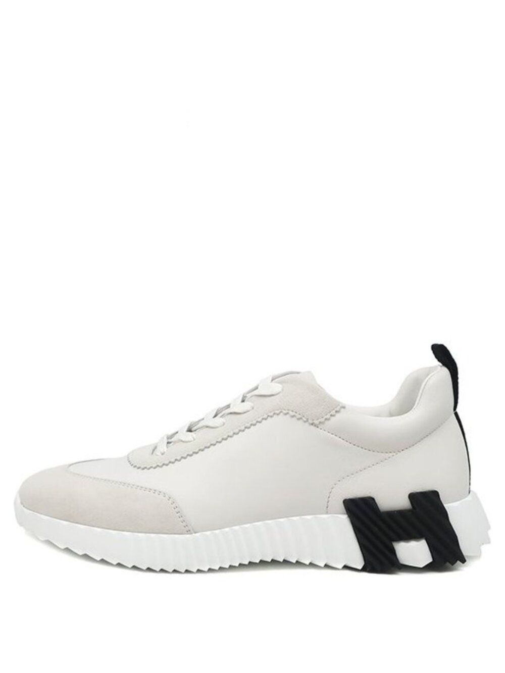 Hermes Sneakers Bouncing Calf Chevre Velour White 40.5 Black H Logo